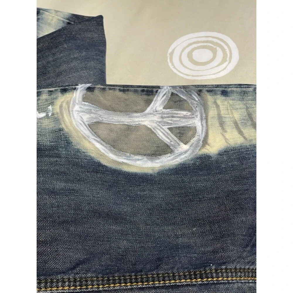 Helix 34 X 32 Men's Custom Graphic Denim Jeans - Peace & Leaf Bleach Wash